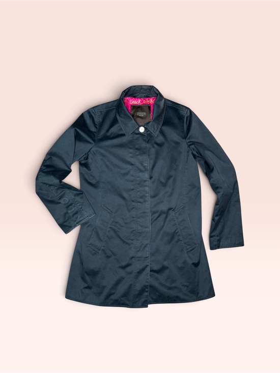 Coach Jackets & Blazers - Coach Vintage Black Sateen Walking Trench Coat Pink Graffiti Script Lining